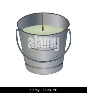 Citronella-Eimer-Kerze isoliert auf weißem Hintergrund. Citronella-Kerzen werden als Mückenschutzmittel verwendet. Moskitos abweisende Kerzen. Bestandsvektor Stock Vektor