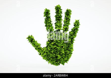 Isoliertes 3D-Symbol für die Blatthand mit weißem Hintergrund Stockfoto