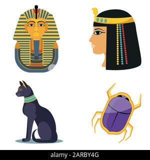 Ägypten Icons Set. Berühmte ägyptische Symbole. Stock Vektor