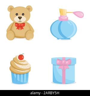 Satz Cartoon-Symbole für den Valentinstag. Vektorgrafiken. Stock Vektor