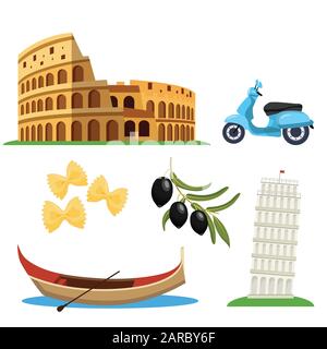 Berühmte Symbole auf Italienisch, Vektorgrafiken Stock Vektor