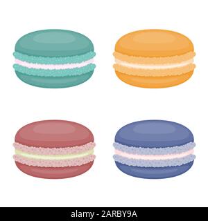 Makronensatz. Französische Makronen. Buntes süßes Sandwich-Plätzchen. Stock Vektor