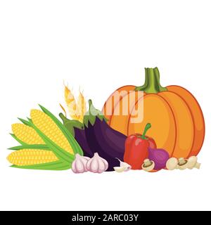 Erntedankfest. Gemüse. Herbsternte. Vektorgrafiken. Stock Vektor