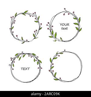 Hand der Kreislauf Floral frame gezeichnet. Grenze für Banner, Hochzeit, Grußkarte Design. Skizze stil Vector Illustration. Kopieren Sie Platz für Text. Tinte Zeichnung. Stock Vektor