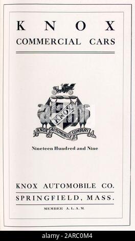 Knox Vintage Commercial Cars, Vans, Trucks, Trade-Catalog Title Page, Illustration 1909 Stockfoto