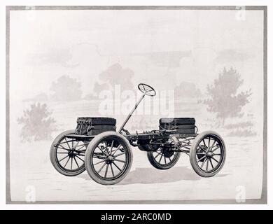 Oldtimer, Early Electric Vehicle (EV) mit Batterien und Batteriespeicher auf dem Chassis, Babcock Electrics, Abbildung 1909 Stockfoto