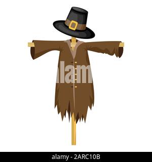 Scarecrow mit Piligrim Hut, Vektorgrafiken für den Dankeschön-Tag. Stock Vektor