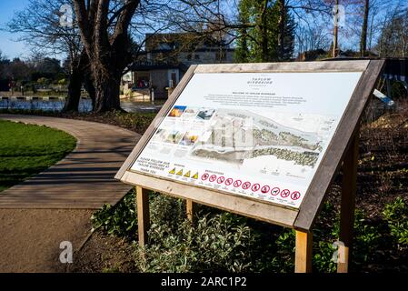 Maidenhead, Berkshire, 20. Januar 2020, Taplow Riverside, Notice, Information Board, Visual, Raymill Island, River Thames, Thames Valley, [Mandatary Stockfoto