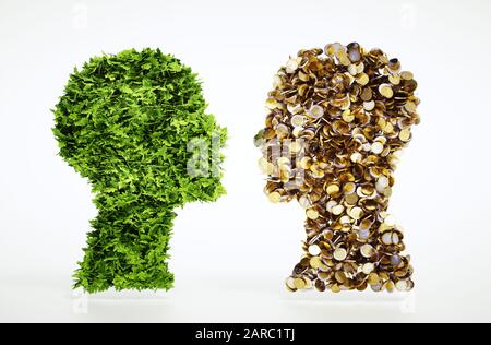 Business und Natur - Konzept für Konsensbildung isoliert auf Weiß mit eingeschlossenen Beschneidungspfaden Stockfoto