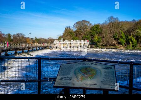 Maidenhead, Berkshire, 20. Januar 2020, Boulters Lock, Informationstafel für das Wehr, Raymill Island, River Thames, Thames Valley, [Mandatary Cred Stockfoto