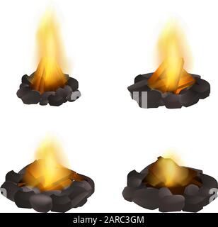 Campfire Icons Set, realistischer Stil Stock Vektor