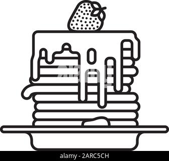 Pfannkuchenstapel mit Sirup und Erdbeer auf dem oberen Vektorgrafiksymbol. Süßes Essen und Shrove Tuesday Farbsymbol. Stock Vektor