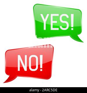 Ja und Nein. Grüne und rote Sprechblasen. Vektor-3d-Darstellung isoliert auf weißem Hintergrund Stock Vektor