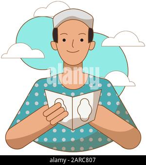 Abbildung: Ramadan Kareem mit Muslimen, die den Heiligen Quran Premium Vector lesen Stock Vektor