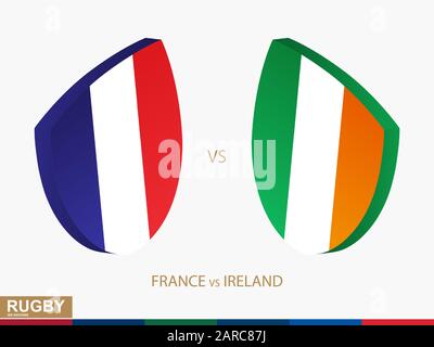 Rugby Match in Frankreich und Irland, Symbol für Rugbyturniere. Vektorvorlage. Stock Vektor