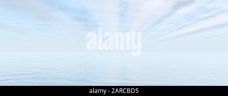Schöne Strahlen am Himmel auf dem Ozean - 3D-Rendern Stockfoto