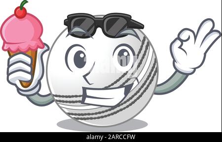 Cartoon-Design mit Cricket-Ball-Maskottchen und Eis Stock Vektor