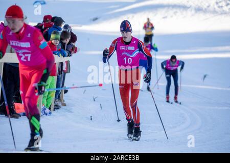 James Slimon vom Team GB (17) beim Cross-Country Skiing Männer 10 km klassisch während der Jugendolympiade in Lausanne 2020 am 21. Januar 2020. Stockfoto