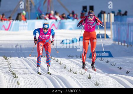 Molly Jefferies (16) von Team GB im Cross-Country Skiing Damen 5 km Classic während der Jugend-Olympioniken von Lausanne 2020 am 21. Januar 2020. Stockfoto