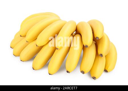 Baby-Bananen-Bund isoliert auf weißem Hintergrund mit Beschneidungspfad und voller Schärfentiefe Stockfoto