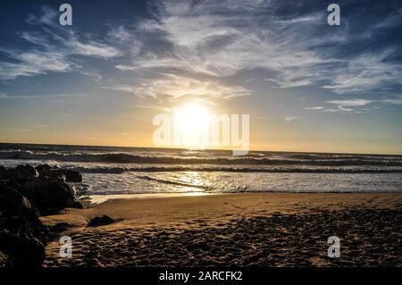 Sonnenuntergang am Meer, Lacanau-Ozean Stockfoto