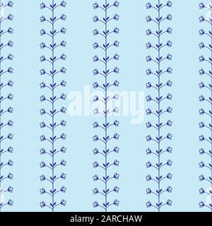 Verdammtes Blumenmuster auf einem geraden Stamm auf blauem Grund. Schön aussehendes, einfaches Blumenmuster. Vektorgrafiken. Stock Vektor
