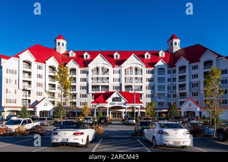 River Walk Resort Hotel am Loon Mountain. Stockfoto