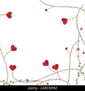 Alles gute zum Valentinstag. Rote Elemente hängen auf der Filiale für Einladung oder Poster. Stock Vektor