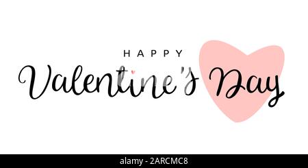Valentinstag Text handgezeichnete Schrift isoliert auf weißem Hintergrund. Stock Vektor