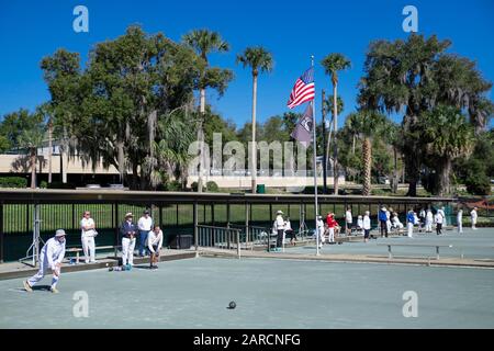 Wettbewerb im Mount Dora Lawn Bowling Club läuft. Stockfoto