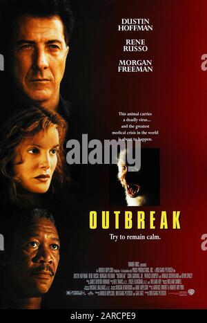 Outbreak (1995) unter der Regie von Wolfgang Petersen und mit Dustin Hoffman, Rene Russo, Morgan Freeman und Kevin Spacey in den Hauptrollen. Ein tödliches Virus aus Afrika bricht in Kalifornien aus und beginnt sich zu verbreiten. Stockfoto