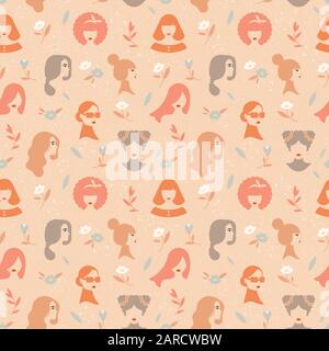 Vektor nahtloses Muster von Silhouetten von Frauen in linearem Stil. Auf Vektor-nuisiertem Hintergrund. Stock Vektor