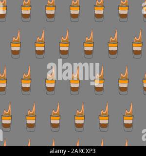 B52 nahtloses Cocktailmuster. Handzeichnen Skizzenumrisse auf grauem Hintergrund können auf Textil, Tapete, Verpackungspapier, Grußkarten, verwendet in Logo, Banner, Landing Page gedruckt werden. Vektorgrafiken. EPS10 Stock Vektor