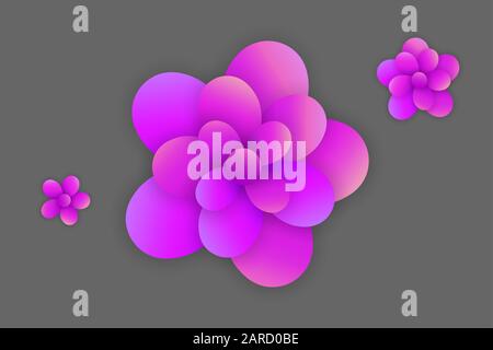 Abstraktes Papier schneidet violette Vektorblumen auf grauem Hintergrund. Elemente mit Papierschnitt. Vektorgrafiken der Flora Stock Vektor