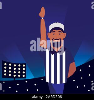 American Football Schiedsrichter mit der Hand nach oben auf dem Design der Stadionvektorillustration Stock Vektor