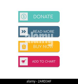 Web Buttons flache Bauform. Web- und ui Farbe Symbol für moderne Website. Tasten mit verschiedenen Aktionen eingerichtet werden. Vector Icons isoliert auf whi Stock Vektor