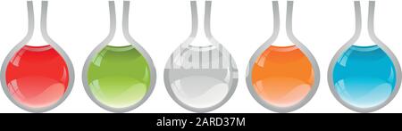 Set aus runden chemischen Behältern mit farbigen Flüssigkeiten Stock Vektor