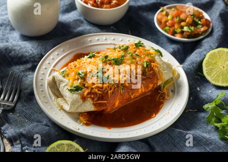 Hausgemachter Würziger, Rauchender Beef Burrito mit Bohnen und Cilantro Stockfoto