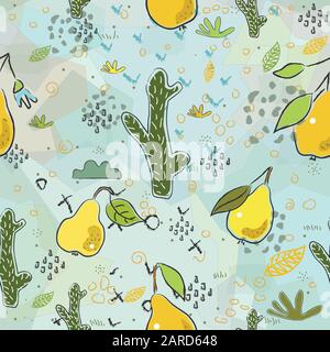 Nahtlose Muster mit Hand gezeichnet Kakteen und Obst (Banane). Hand gezeichnet, im skandinavischen Stil. Vector Illustration Stock Vektor