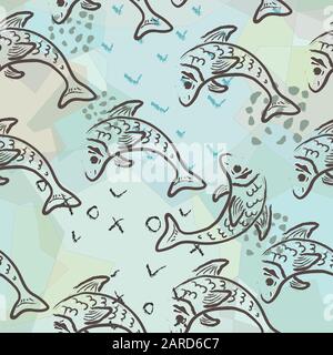 Hand gezeichneten Unterwasserwelt. Hand gezeichnet, im skandinavischen Stil. Detaillierte Arbeit. Stock Vektor