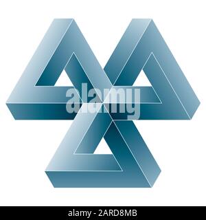 Unmögliches Dreiecksymbol. Vektor optische Täuschung Form auf weißem Hintergrund. Stock Vektor
