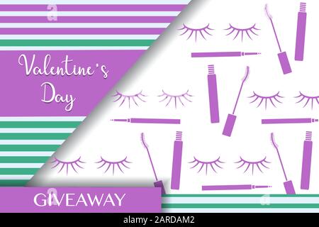 Vector Illustration Dekorative Kosmetik, Make-up Valentinstag Verkauf Giveaway Vorlage Shopping Hintergrund Big Sale Angebot Preisreduzierung Werbung Purc Stock Vektor