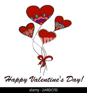 Karte, Banner. Doodle. Herzen, Ballons, Bogen. Handzeichnung. Liebe. Valentinstag Stock Vektor
