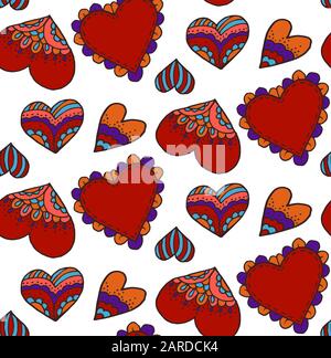 Süßes, nahtloses Muster. Doodle Heart. Liebe. Herz. Valentinstag. Handzeichnung. Skizze. Moderner Hintergrund Stock Vektor