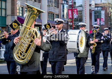 Naden Band of the Royal Canadian Navy, Lunar New Year Parade, Vancouver, British Columbia, Kanada. Stockfoto