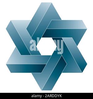 David Star. Unmögliche Hexagrammform. Symbol für optische Vektorillusion auf weißem Hintergrund. Stock Vektor