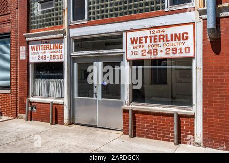 Ehemalige Fleischverpackungsgebäude im Viertel Lincoln Park Stockfoto