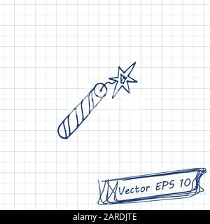 Stil der Kinderzeichnung. Zeichnung von Doodle auf einem Notizbuchblatt. Petard. Kontur Stock Vektor