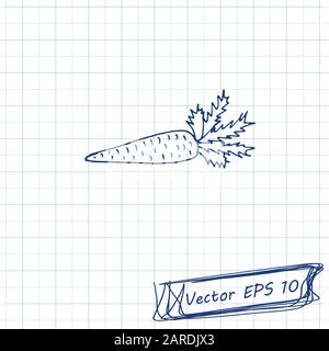 Stil der Kinderzeichnung. Zeichnung von Doodle auf einem Notizbuchblatt. Karotte. Kontur Stock Vektor
