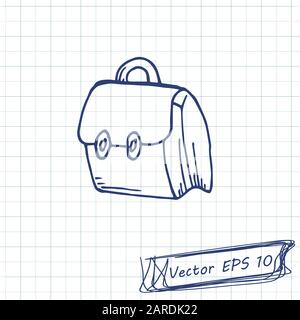 Stil der Kinderzeichnung. Zeichnung von Doodle auf einem Notizbuchblatt. Aktenkoffer. Kontur Stock Vektor